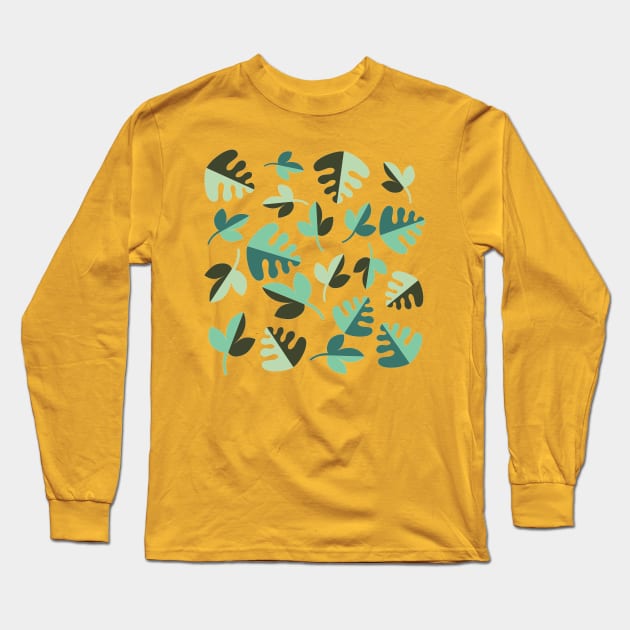 Shades of Green Leaves Long Sleeve T-Shirt by QueenieLamb